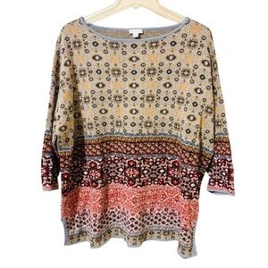 J. Jill Tapestry Knit Oversized Boho Sweater-Cotton Linen Blend - Petite Medium